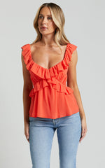 Kristina Top - Frill Detail V Neck Sleeveless in Orange