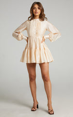 Kyra Mini Dress - Pin Tuck Detail Tiered Shirt Dress in Cream