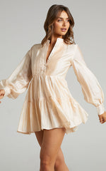 Kyra Mini Dress - Pin Tuck Detail Tiered Shirt Dress in Cream