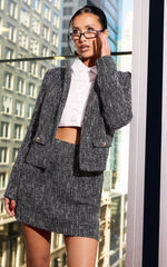 Olympia Jacket - Long Sleeve Boucle Jacket in Black