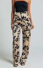 Laila Pants - High Waisted Wide Leg Pants in Black and Cream Print