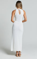 Lana Midi Dress - Racer Knitted Rib Dress in Ivory