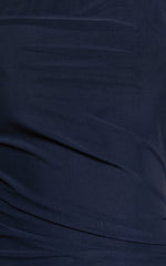 Lara Midi Dress - Asymmetrical Ruched Mesh Dress in Ink