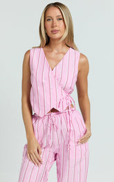 Layla Top - Wrap Over Top in Pink Stripe
