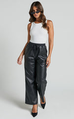 Leah Pants - High Waist Drawstring Faux Leather Pants in Black