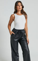 Leah Pants - High Waist Drawstring Faux Leather Pants in Black