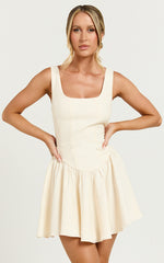 Leanora Mini Dress - Scoop Neck Corset Dress in Ivory