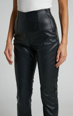 Lenette - High Waisted Faux Leather Split Hem Leggings in Black