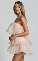 Lexi Playsuit - Strapless Tiered Frill Playsuit in Peach