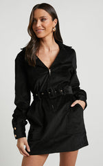 Lheya Mini Dress - Long Sleeve Belted Dress in Black