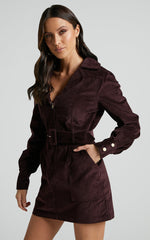 Lheya Mini Dress - Long Sleeve Belted Dress in Plum