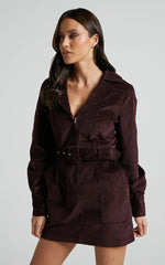 Lheya Mini Dress - Long Sleeve Belted Dress in Plum