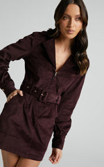 Lheya Mini Dress - Long Sleeve Belted Dress in Plum
