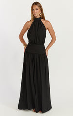 Lila Maxi Dress - Backless High Neck Halter Dress in Black