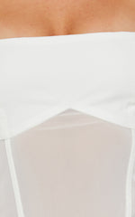 Lincy Bodysuit - Puff Long Sleeve Mesh Waist Detail Bodysuit in White