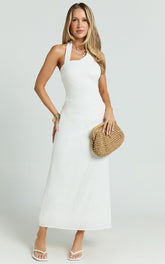 Lindley Midi Dress - Halter Neck Linen Look Dress in White