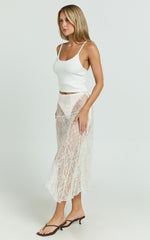 Lioness - In Bloom Lace Midi Skirt in Ivory