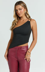 Lita Top - Asymmetric Hardware Detail Top in Black