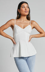 Louella Top - Strappy Panel Seam Peplum Cami in White
