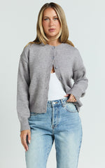 Lucille Cardigan - Button Through Scoop Neck Knit Cardigan in Grey