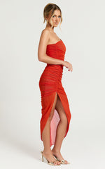 Lyesha Maxi Dress - Ruched Asymmetric Bodycon Dress in Orange