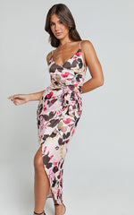 Maddison Midi Dress - Strappy Wrap Dress in Rosalind Print
