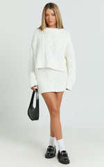 Marge Jumper- Oversized Cable Knit Crew Neck Jumper in White