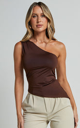 Maria Top - One Shoulder Asymmetrical Top in Chocolate