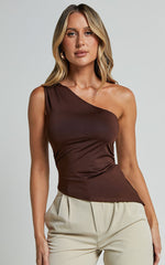 Maria Top - One Shoulder Asymmetrical Top in Chocolate