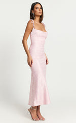Marvie Midi Dress - Cowl Neck Tie strap detaling Dress in Pink