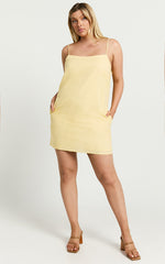 Mavie Mini Linen Dress - Linen Strappy Shift Dress in Lemon