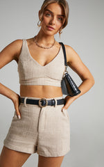 Melbourne Two Piece Set - Twill Two Piece Short Set in Stone