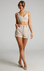 Melbourne Two Piece Set - Twill Two Piece Short Set in Stone