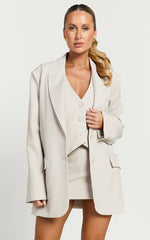 Melinda Blazer - Recycled Tailored Oversized Single Breasted Blazer in Stone