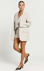Melinda Blazer - Recycled Tailored Oversized Single Breasted Blazer in Stone