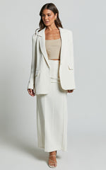 Michelle Blazer - Oversized Plunge Neck Button Up Blazer in Stone