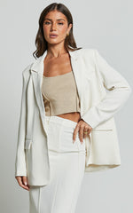 Michelle Blazer - Oversized Plunge Neck Button Up Blazer in Stone