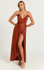 Mine Would Be You Maxi Dress - Wrap Dress in Copper Satin