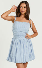 Miriam Mini Dress - Tie Straps Square Neck Mini Dress in Blue