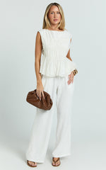 Naomi Top - Shirred Short Sleeve Top in White