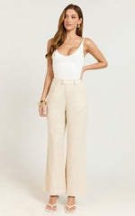 Nate Pants - Mid Waist Tailored Linen Pants in Natural