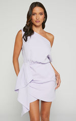 Niana Mini Dress - Drape One Shoulder Dress in Lilac