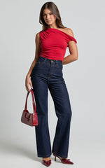 Nolan Jeans - High Rise Straight Leg Contrast Stitch Denim Jeans in Indigo