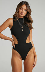 Nuala Bodysuit - High Neck Side Cut Out Bodysuit in Black