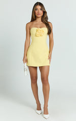 Odelle Mini Dress - Tulip Hem Cut Out 3D Floral Dress in Lemon