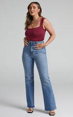 Off My Back Bodysuit - Square Neck Bodysuit in Wine