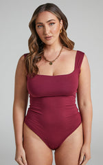 Off My Back Bodysuit - Square Neck Bodysuit in Wine