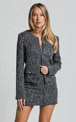Olympia Jacket - Long Sleeve Boucle Jacket in Black