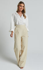 Amalie The Label - Charo Linen Look High Waisted Wide Leg Pants in Stone