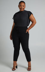 Harlow Top - High Neck Pleated Workwear Top in Black